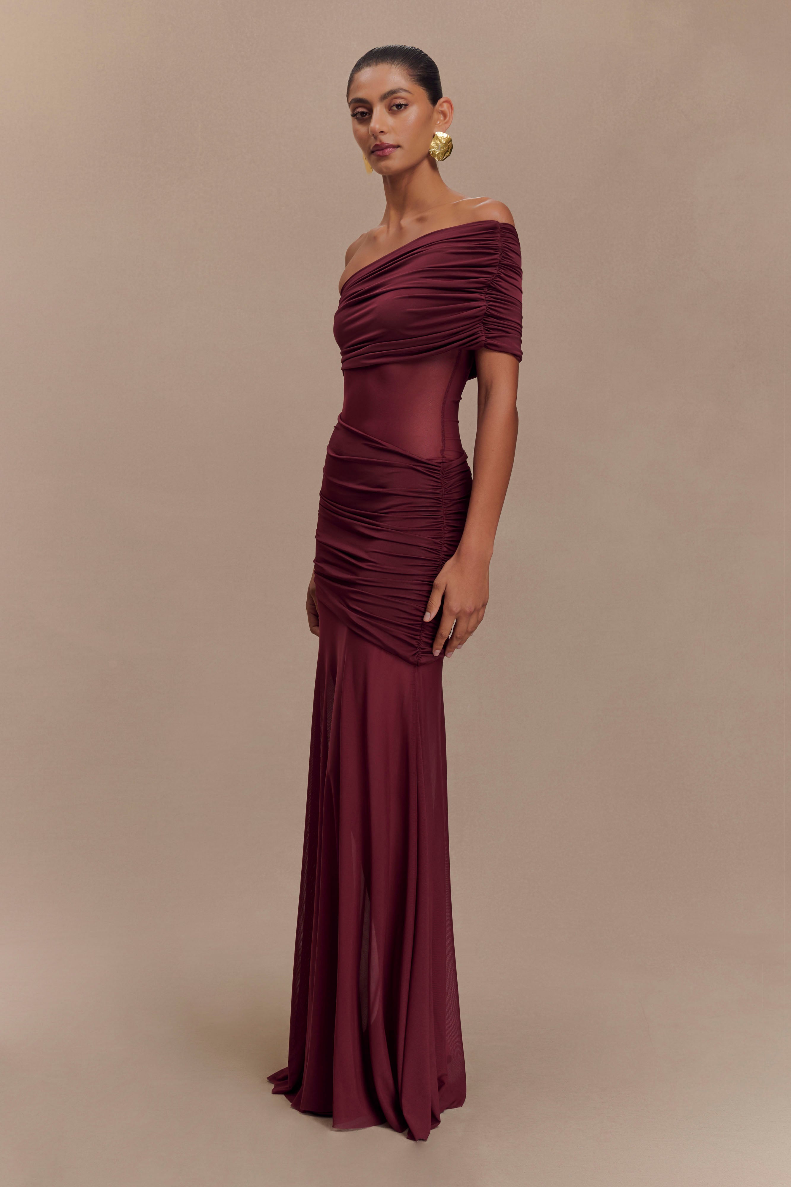 One Shoulder Mesh Maxi Dress - LOUVELLI