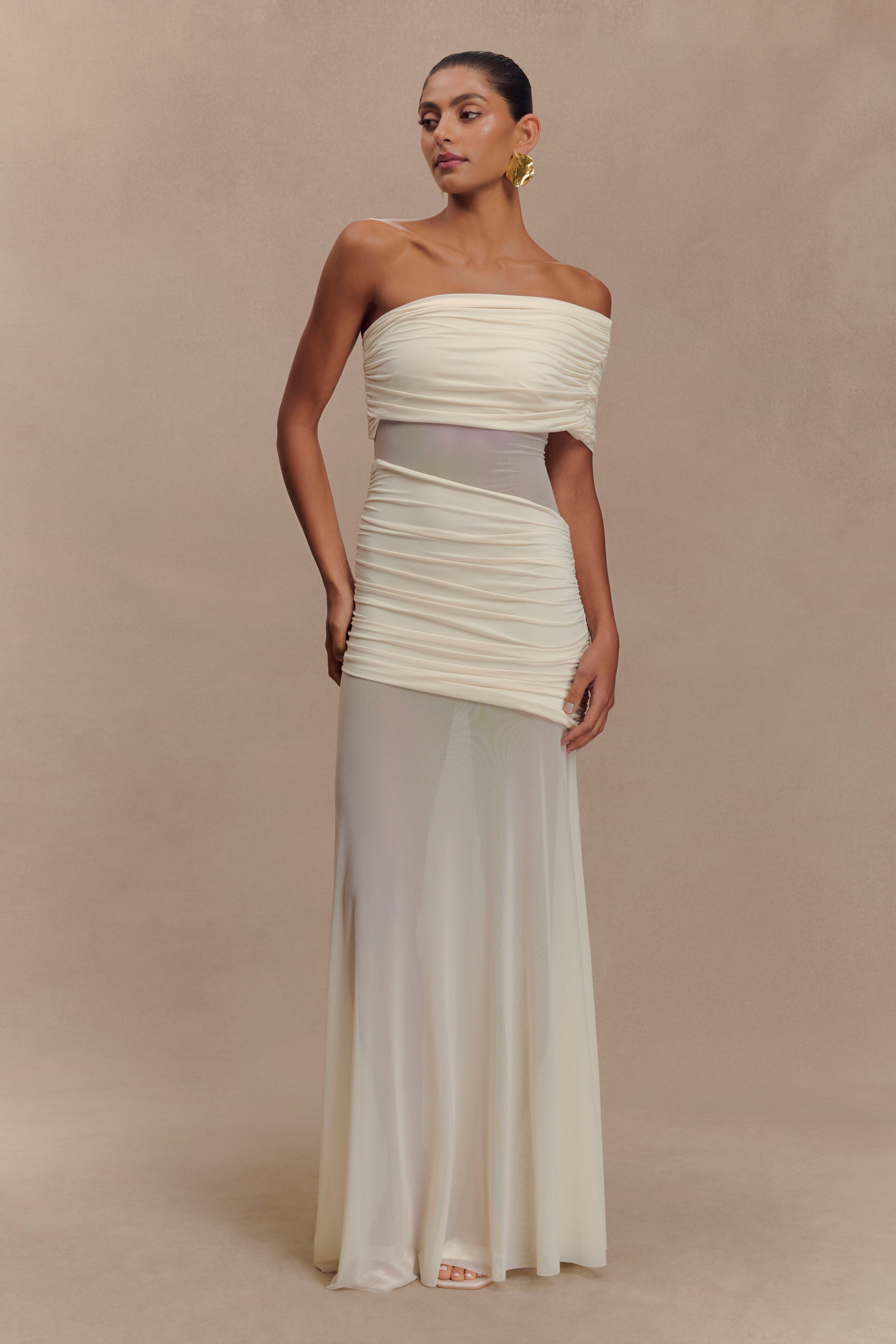 One Shoulder Mesh Maxi Dress - LOUVELLI