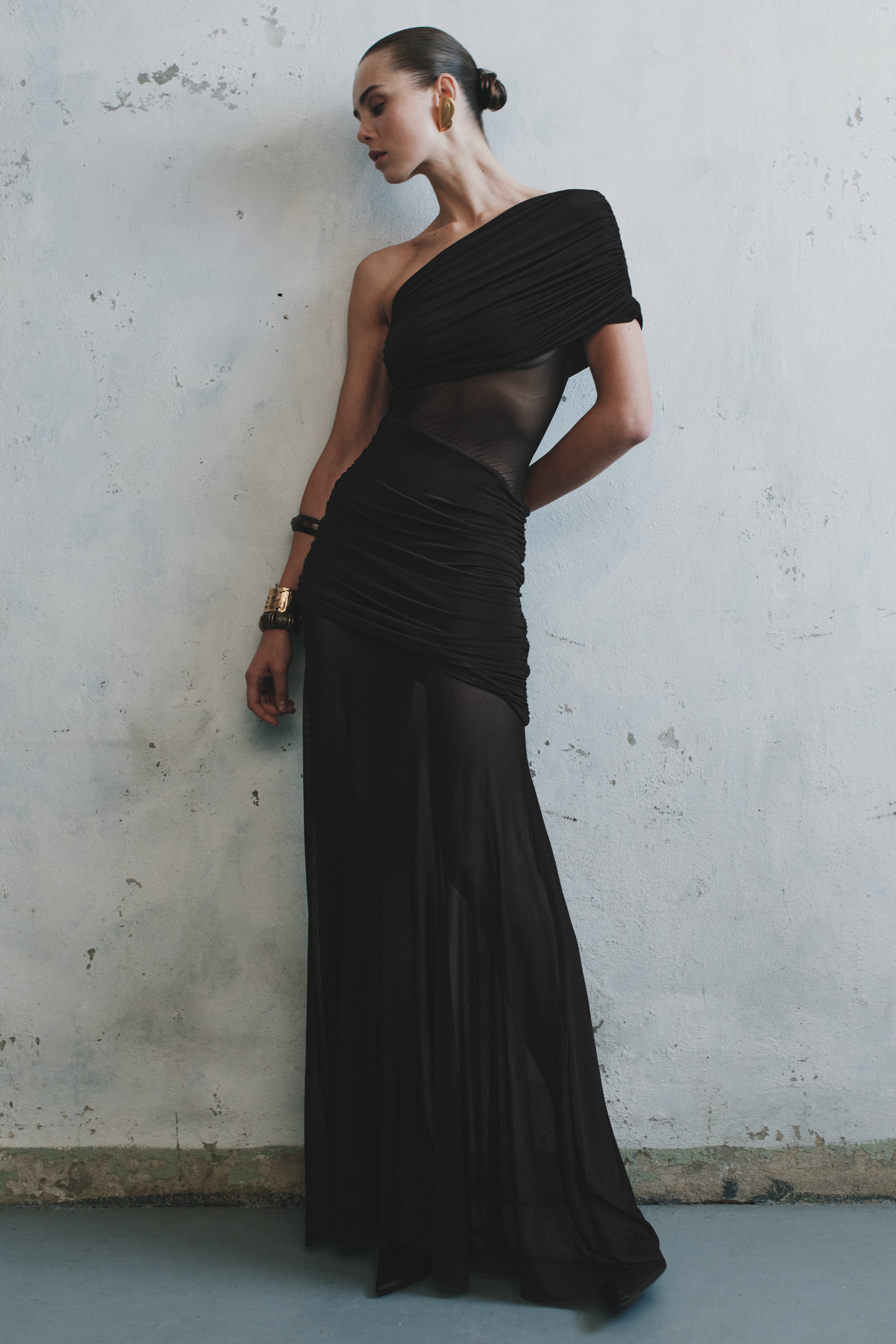 One Shoulder Mesh Maxi Dress - LOUVELLI