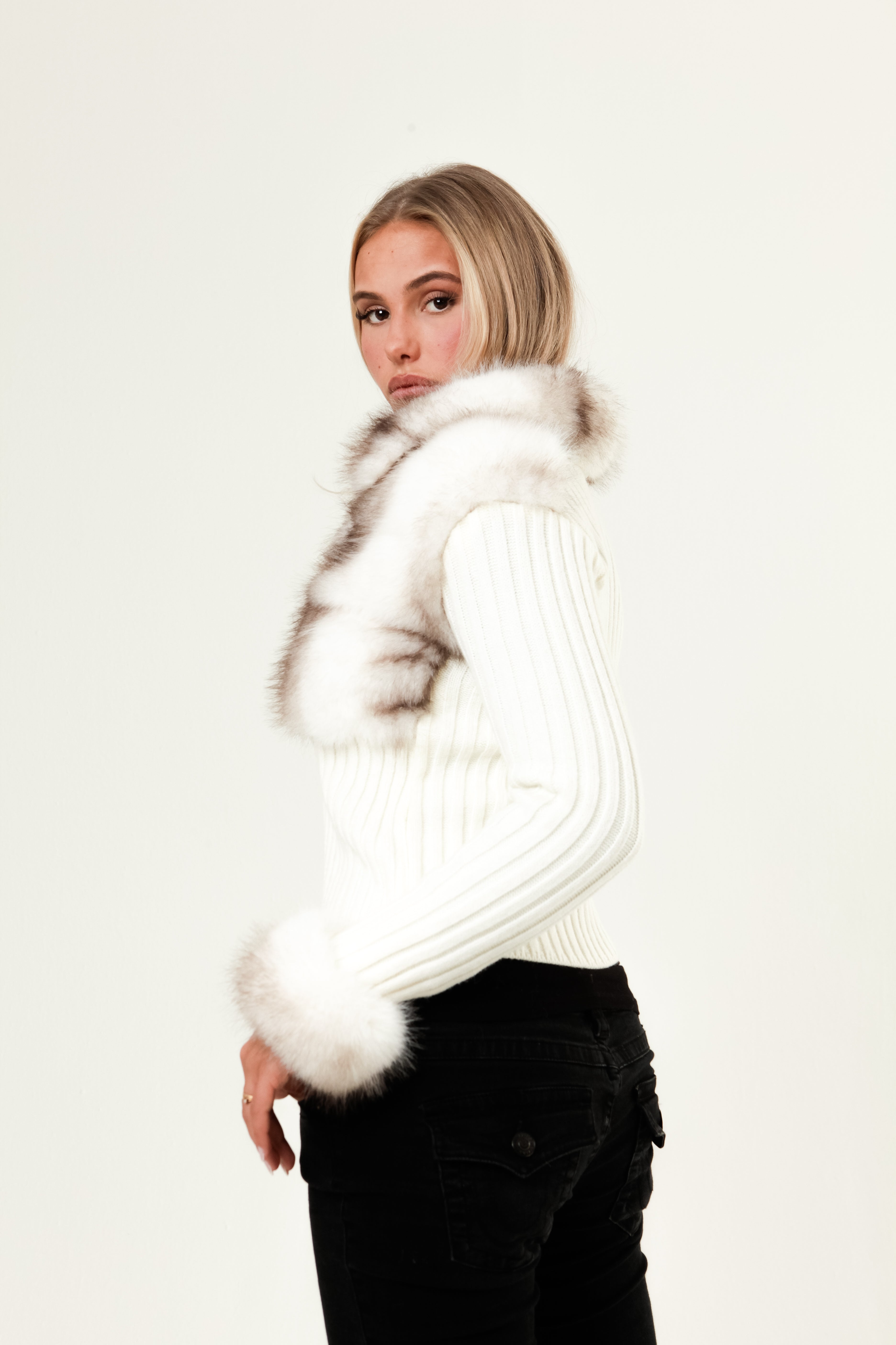 Ivory Fur Cardigan - White