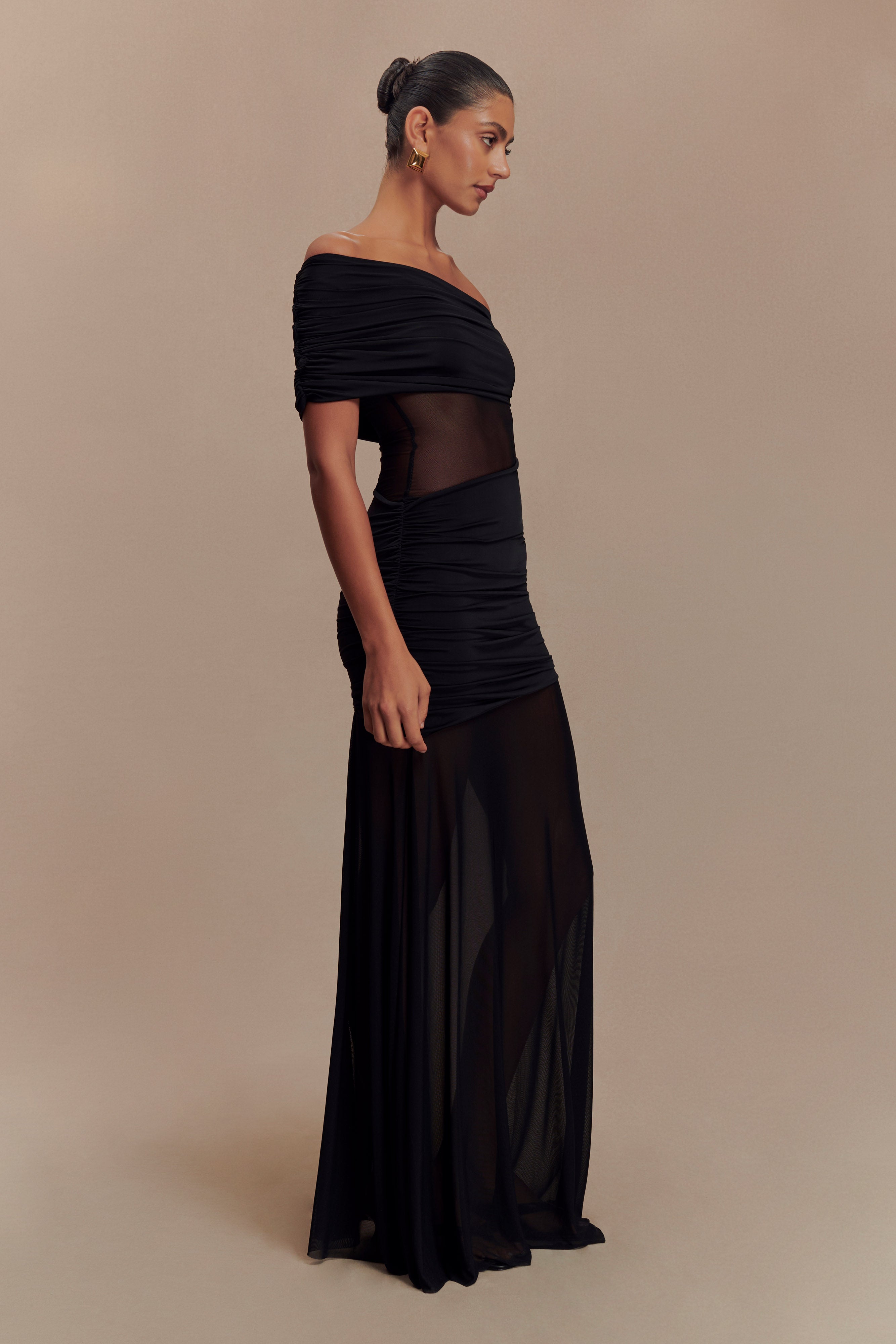 One Shoulder Mesh Maxi Dress - LOUVELLI