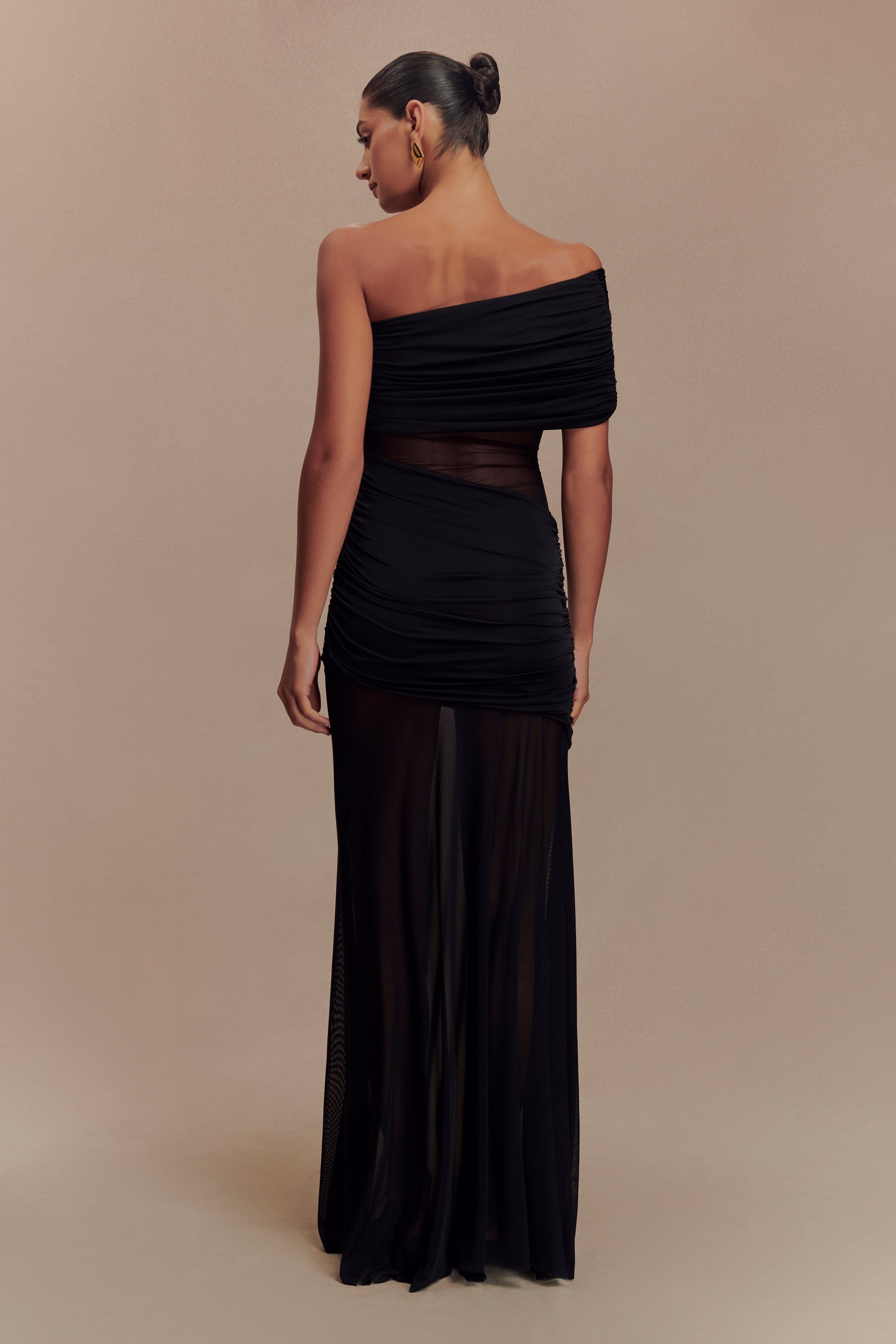 One Shoulder Mesh Maxi Dress - LOUVELLI