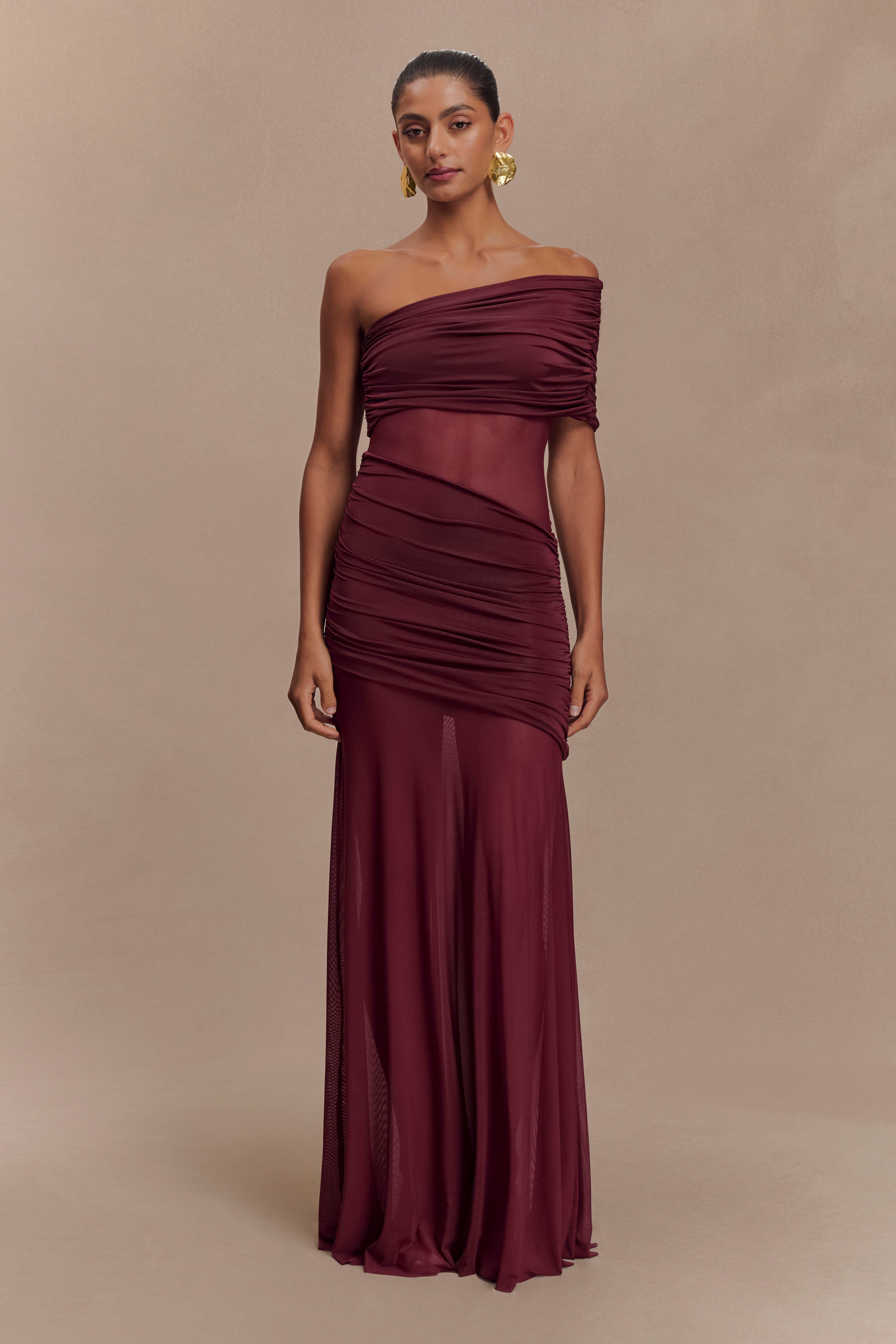 One Shoulder Mesh Maxi Dress - LOUVELLI
