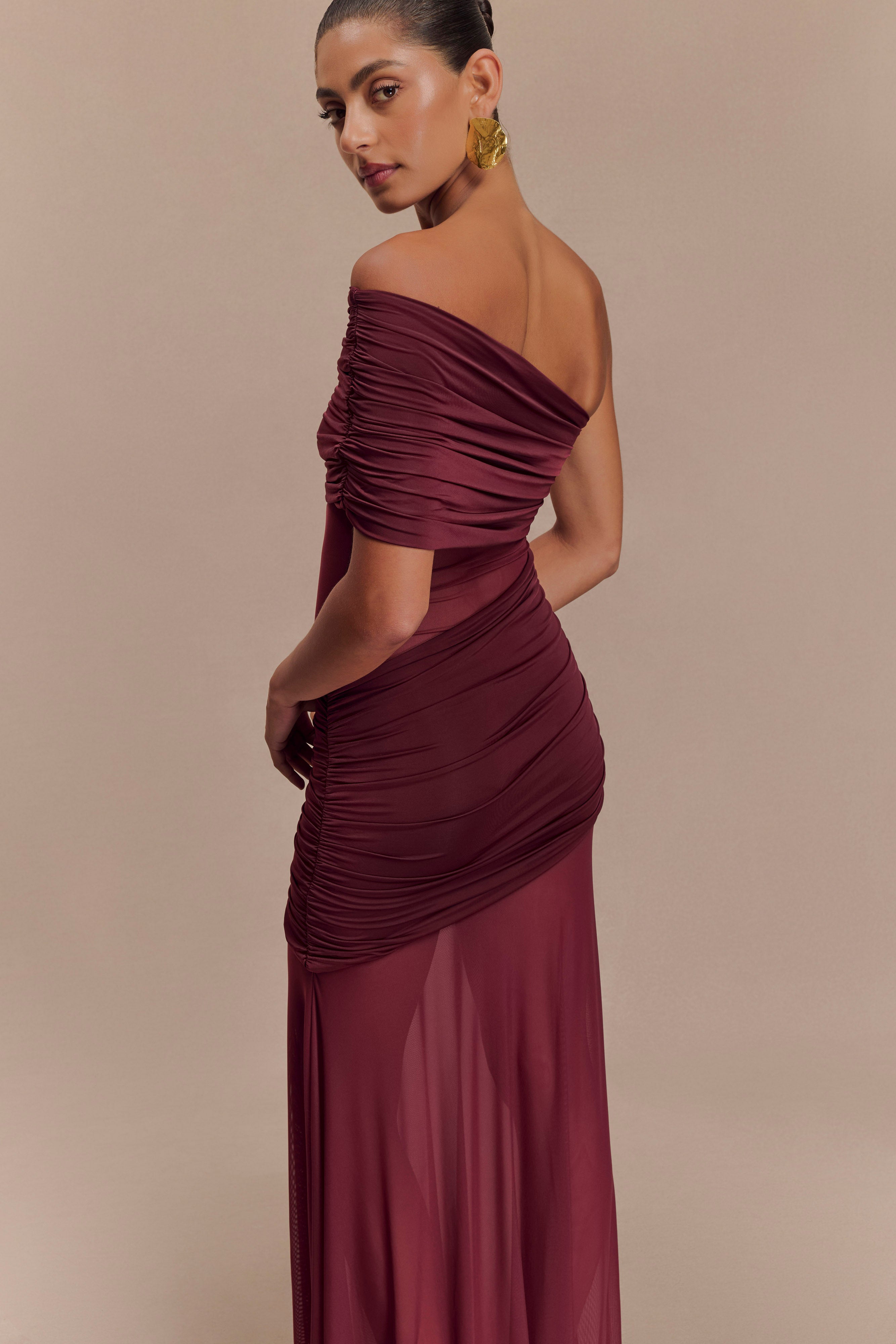 One Shoulder Mesh Maxi Dress - LOUVELLI