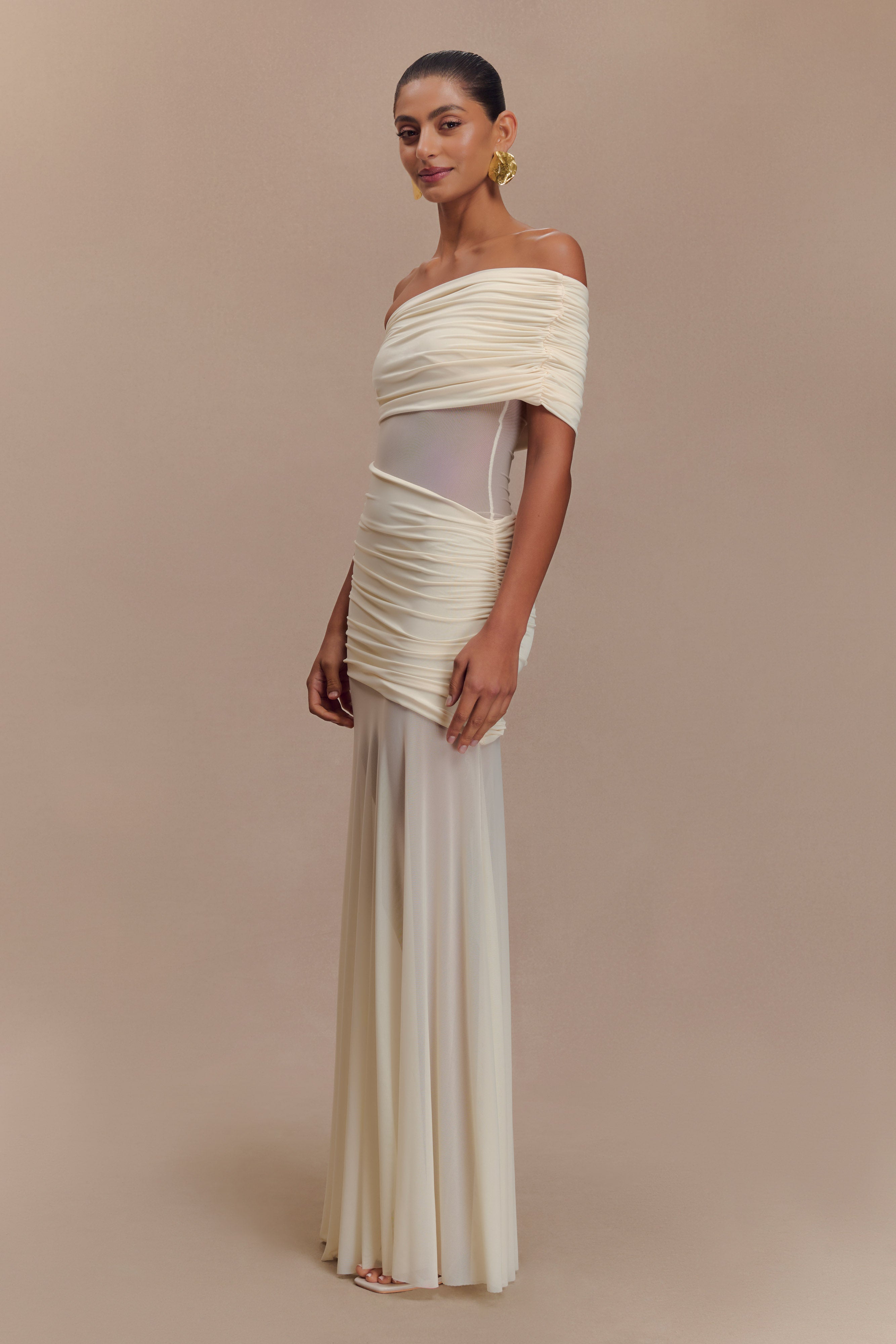 One Shoulder Mesh Maxi Dress - LOUVELLI